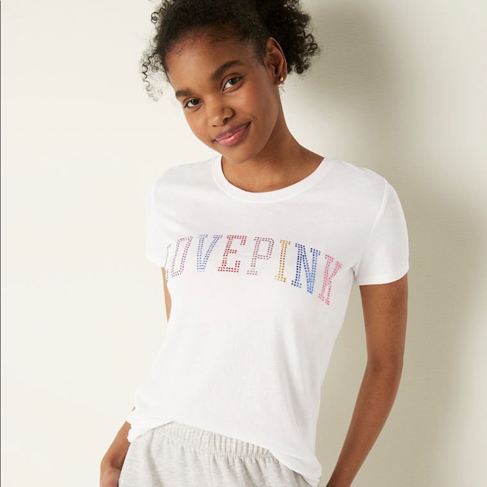 XXL NEW VICTORIA’S SECRET PINK RAINBOW STUDDED PERFECT TEE